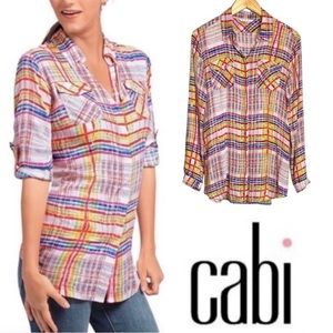CAbi Cirque Multicolored Plaid Button‎ Down Shirt in Size Medium